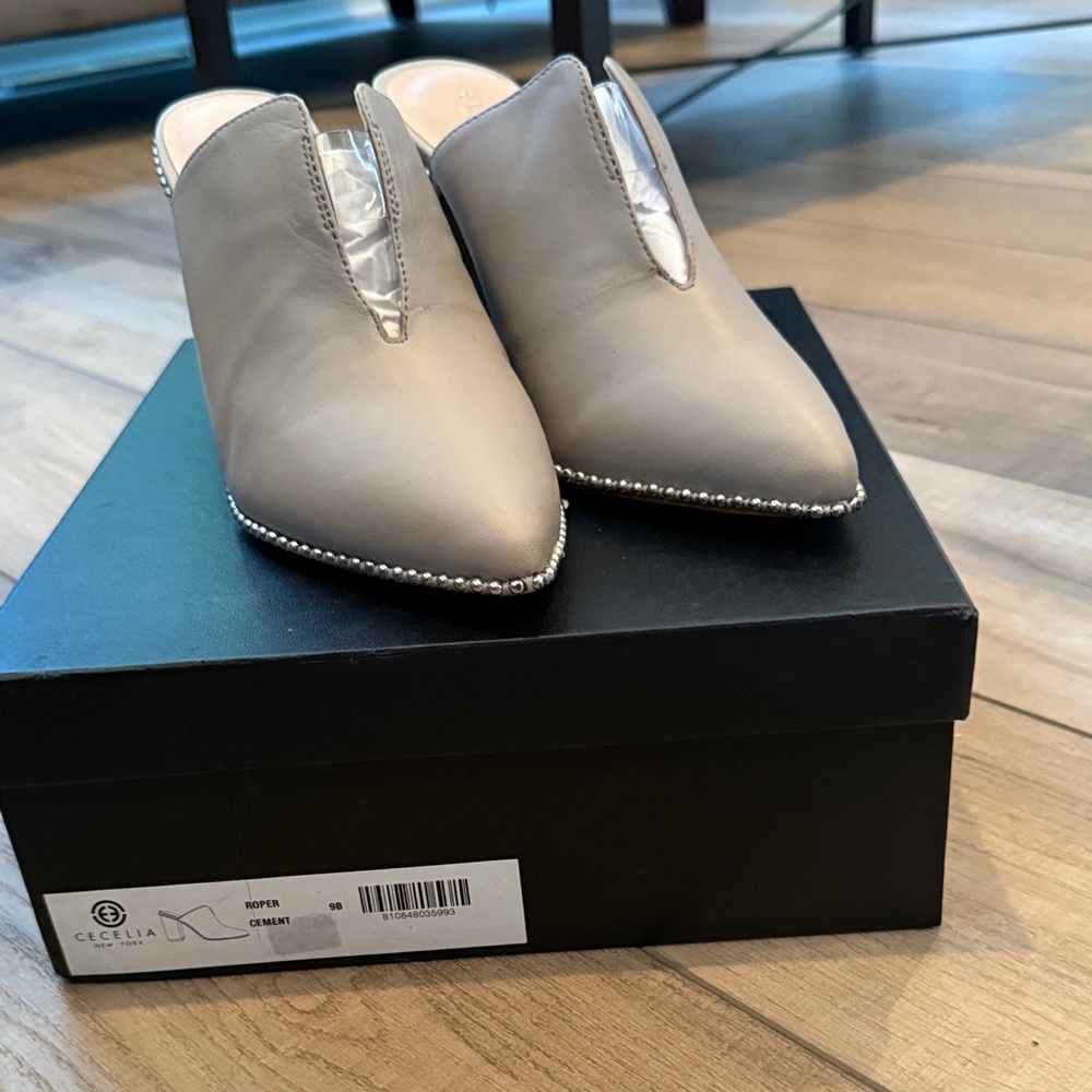 Cecelia New York Cream Mules with Pearl Detail